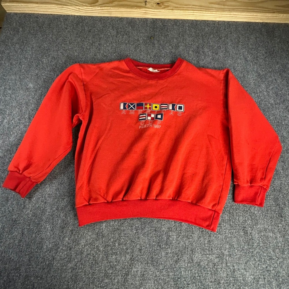 Vintage Stellar Mike Treloar Americas Cup Perth 1987 Red Sweatshirt Flag Graphic